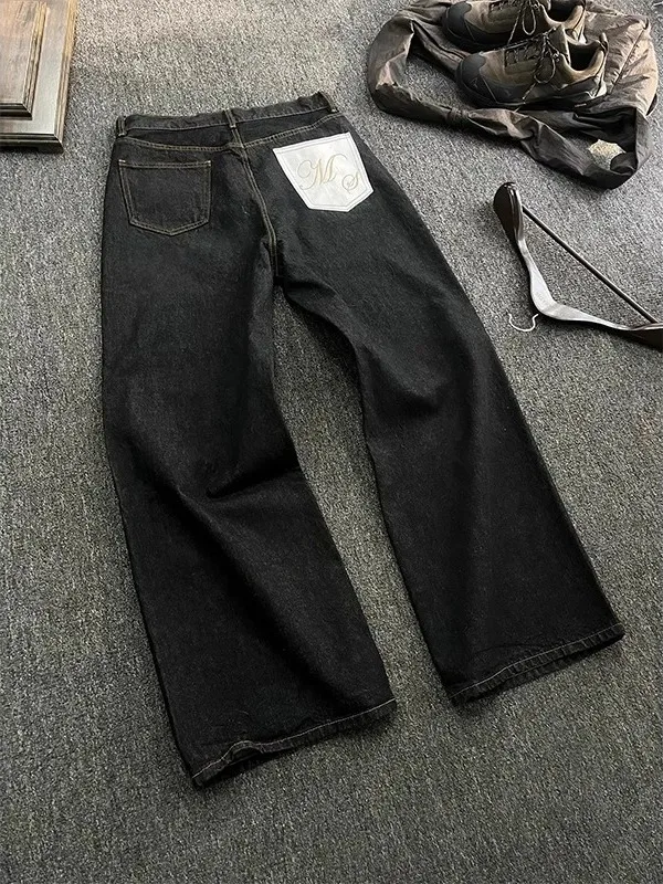 

American Baggy Design Sense Hair Ganshan Original Bull Knife Jeans Men's Retro Straight Leg Micro Flare Long Pants