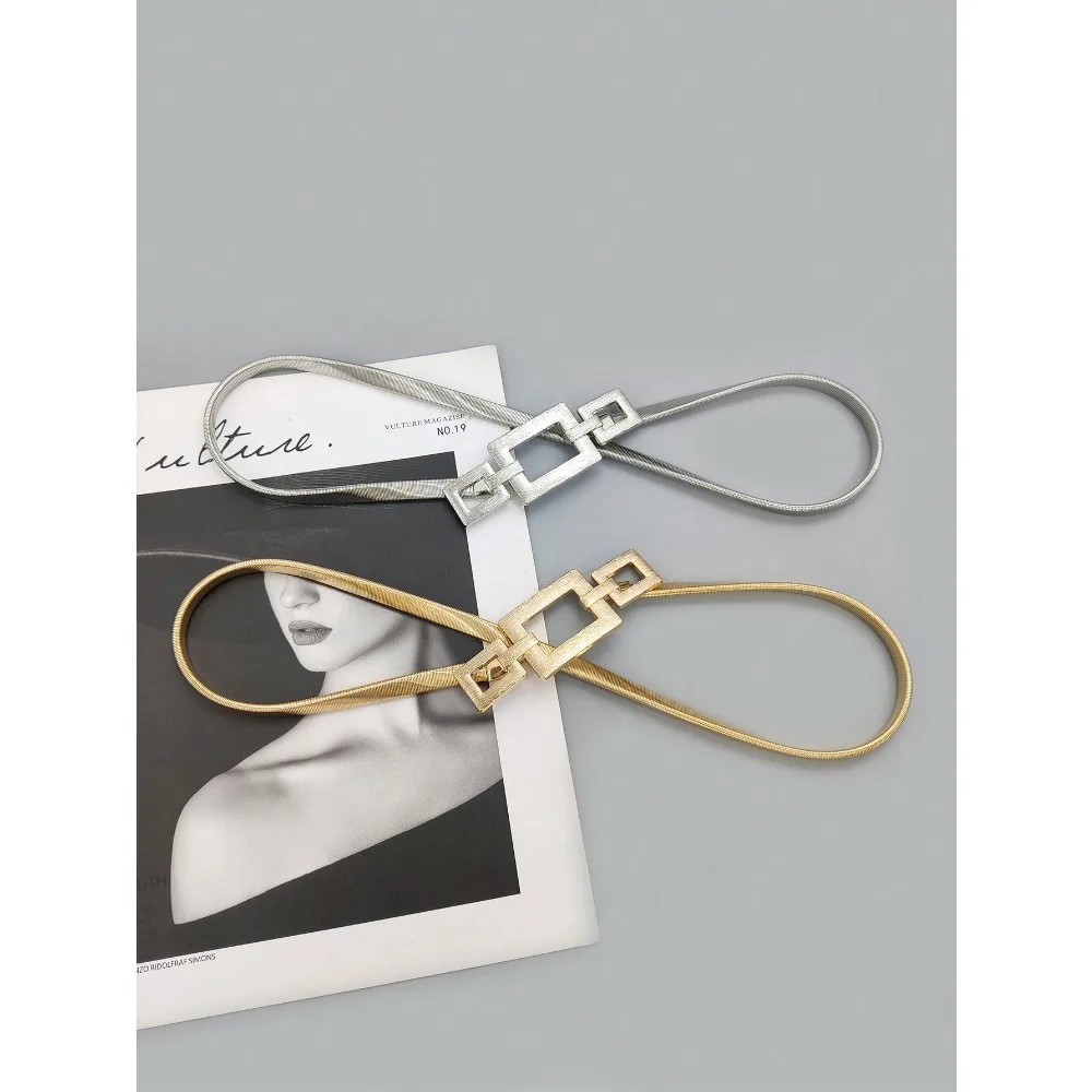 1pc Silver Elastic Metal Waist Chain Belt For Women, Suitable For Daily Wear With Dresses And Coats