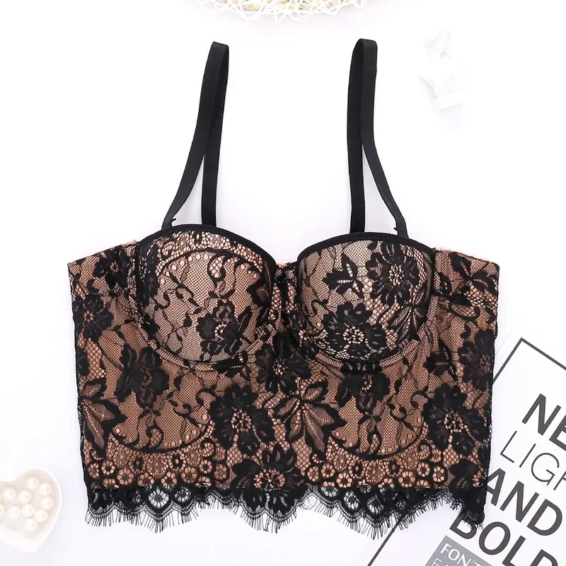 

sweet lace PATCHWORK Chic off shoulder Camis Slim Korean Tanks Top Elegant Basic Crop Top summer Women Bustier