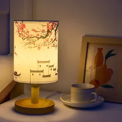 LED Table Lamps Decoration Plum Blossom Desk Dimmable EU Plug Night Light Chinese Style Fabric Simple Bedroom Bedside Lights