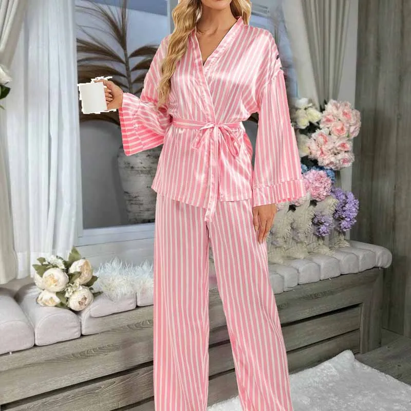 Leopard Print Women Sleepwear Suit 2 Pcs Short Robe & Pants Bathrobe Gown Loose Loungewear Nightwear Belt Slim Homewear