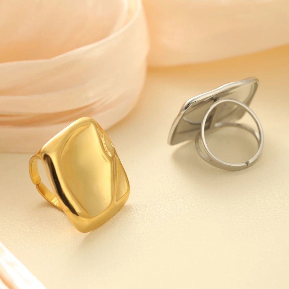 Damen-Edelstahlring, golden, europäische und amerikanische Mode, hochwertiges neues Muster, verstellbar, Damenschmuck im Großhandel – Detail 15