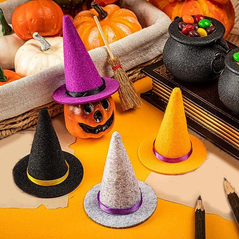 23 pezzi Mini cappelli da strega Halloween feltro 4 colori cappelli da strega cappelli da strega in feltro bottiglia di vino di Halloween decorazione per feste 7X8Cm