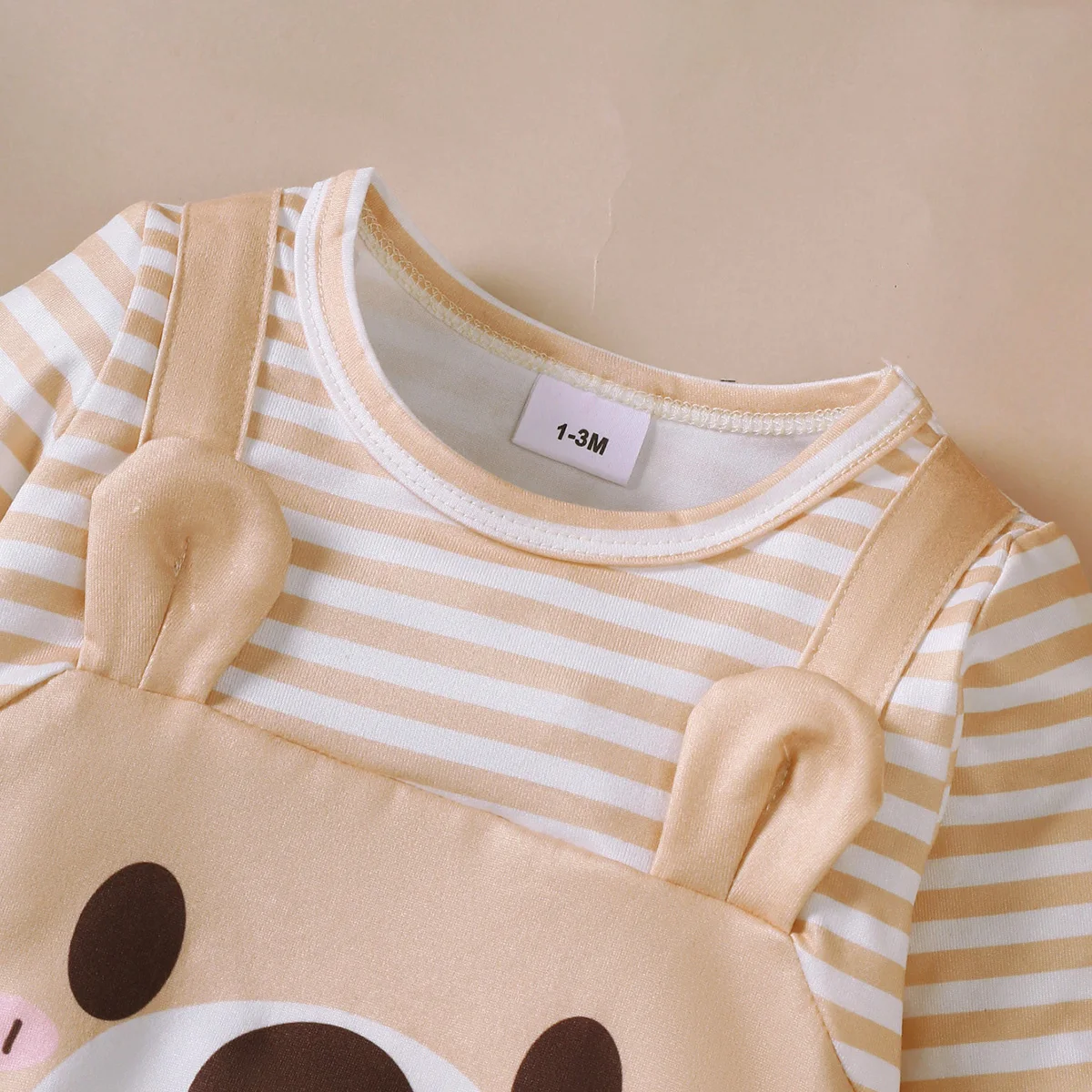 Newborn Baby Boy Long Sleeved Striped Bodysuit Cute Little Bear Head Printed Jumpsuit and Hat 2PCS Autumn Clothing for Toddlers
