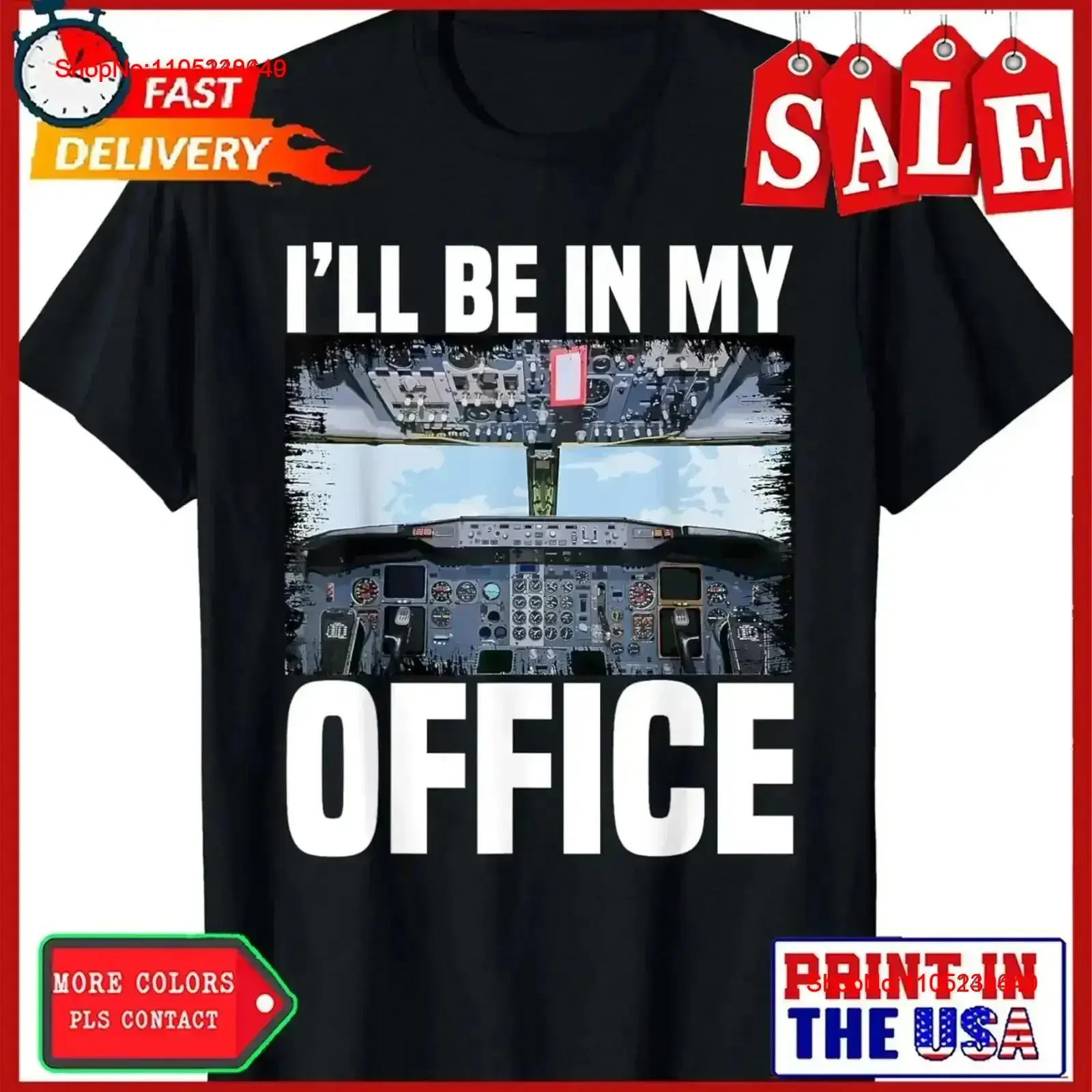 Funny Airplane Pilot I'll Be In My Office Airline Captain T Shirt vintage Washed Breathable Top For Everyday Wear Soft vintage