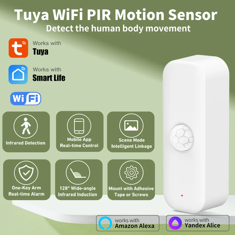 

Tuya WiFI Motion Sensor PIR Smart Human Body Home Burglar Sensor APP Remote Control Smart Life For Smart Home Work With Alexa