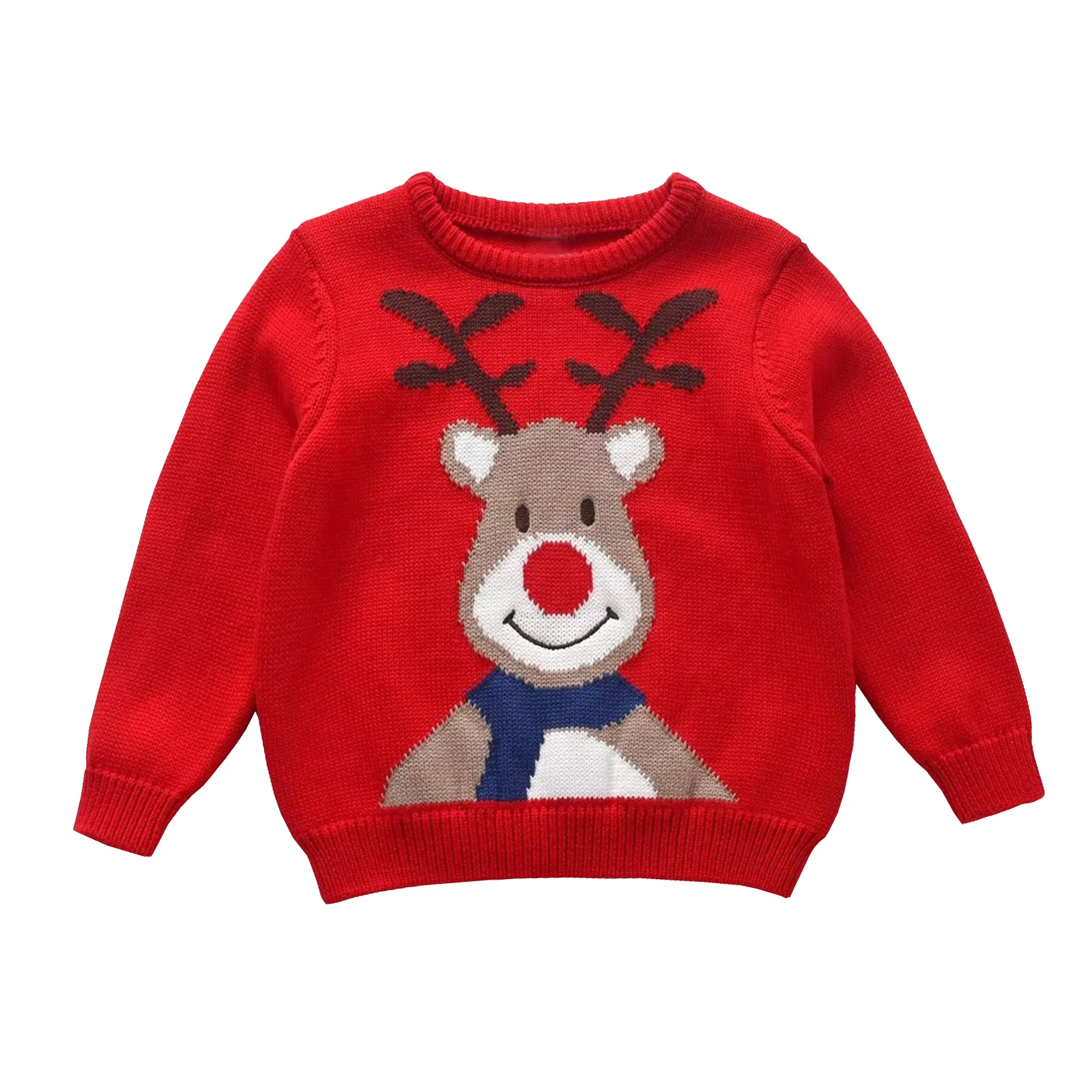 

Girls Boys Christmas Knit Sweater Long Sleeve O Neck Elk Print Pullover Knitwear