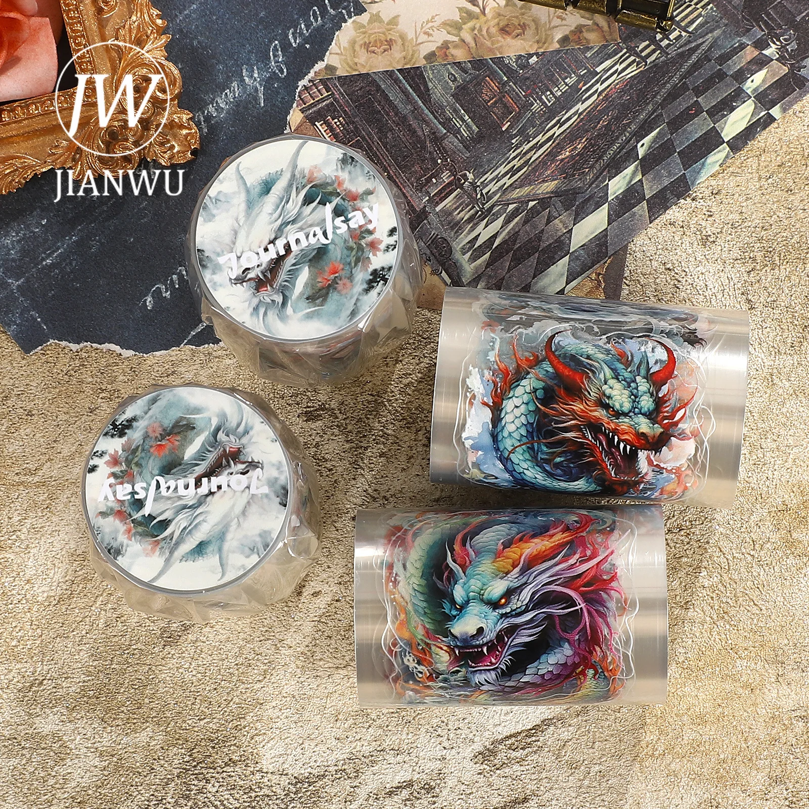 JIANWU 60 مللي متر * 200 سنتيمتر خمر التنين الصيني المشهد المواد الكولاج سجل القصاصات PET الشريط الإبداعية مجلة بها بنفسك مجلة القرطاسية #4