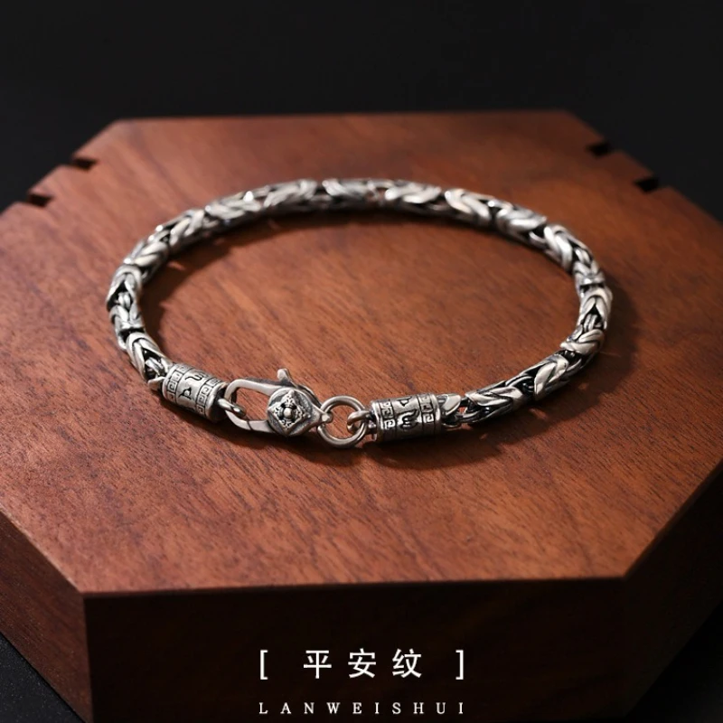 

New S925 silver gloss simple hand-woven bracelet chain width 5mm everything classic fashion bracelet for men and women