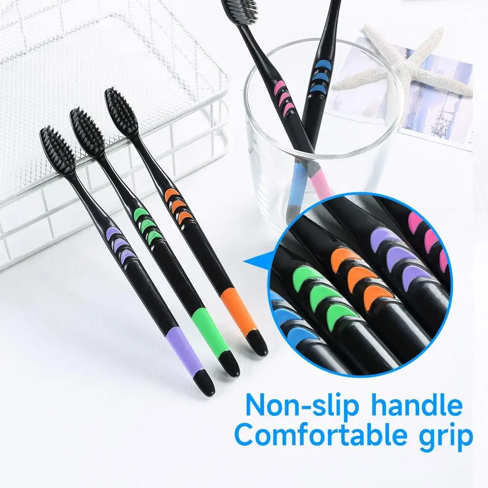 10 Pcs Family Pack Toothbrush Bamboo Charcoal Soft Bristles Toothbrush Travel Carry