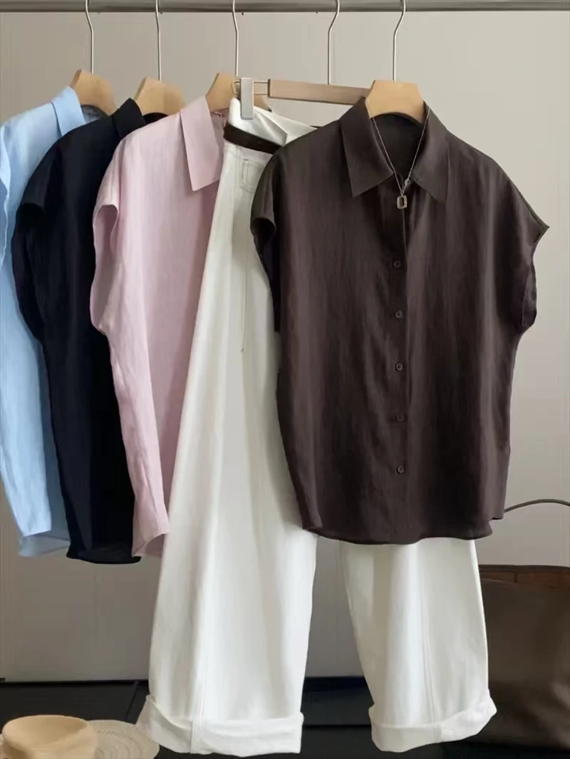 

High-End Linen Shirt Comfortable Breathable Sleeveless Plant Dyeing Vintage Style Women's Summer Fashion Minimalist Straight Cut
