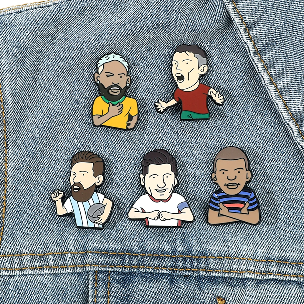 Broche en émail étoile de football, broche de maillot de joueur de dessin animé, insigne de revers de sac personnalisé, bijoux d'athlète, cadeau pour GérFriends, accessoires