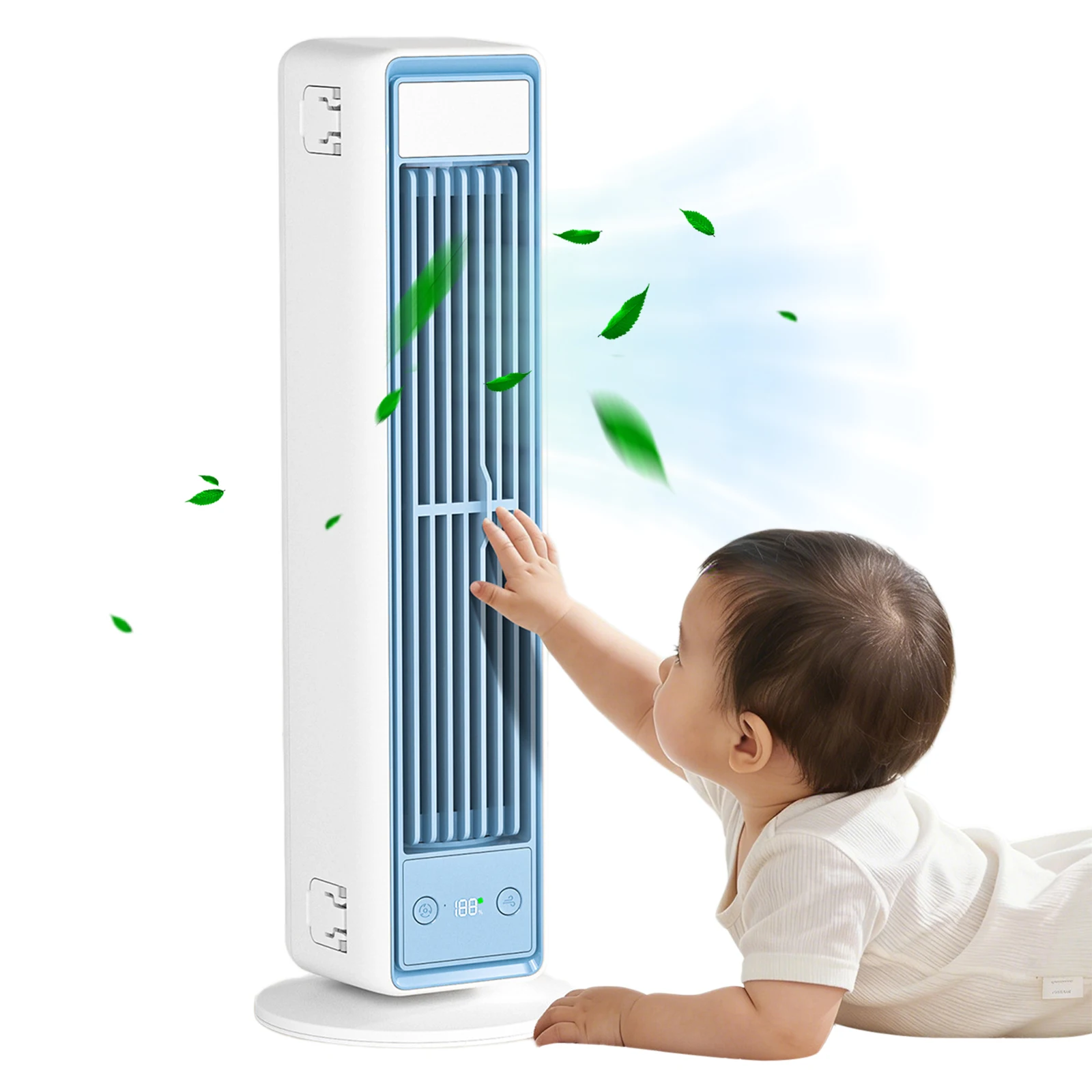 3600mAh Silent Bladeless Tower Fan with Hook & Detachable Base 5 Speeds Cooling Air Cooler for Kitchen Bedroom Bathroom Balcony