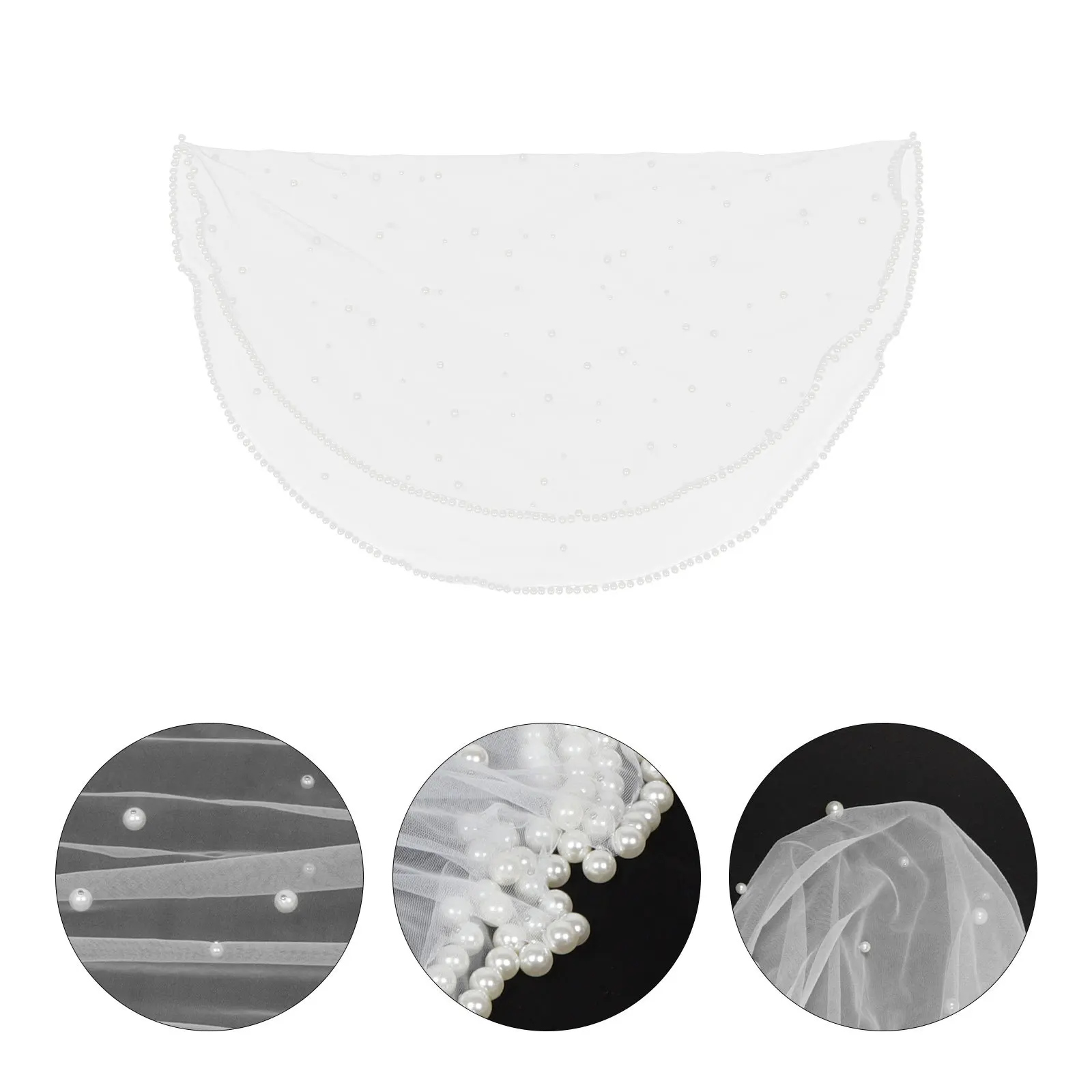 

Beige Bridal Veil Pearl Embellished Lightweight Tulle Material Versatile Styling Wedding Headpiece Brides Veil Bride