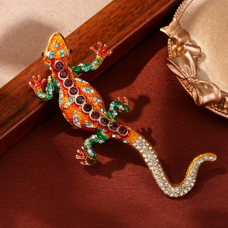 Fashion Baroque Women Men Vintage Crystal Lizard Badges Large Size Animal Brooch Boutique Shining Pin for Ladies Clothing Coat