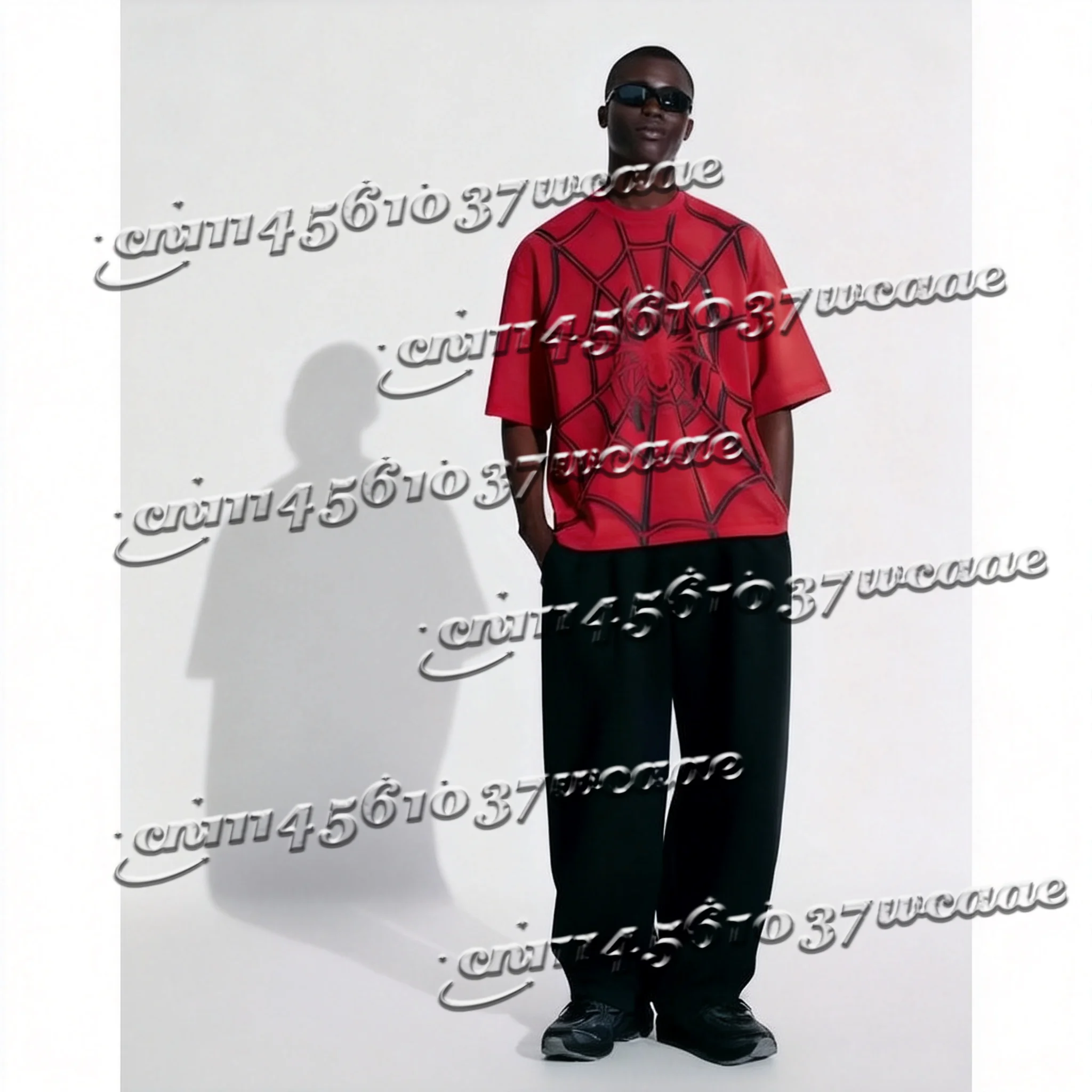 2026 Summer Hot Selling Red Spider Print Fashionable Casual Loose and Comfortable T-shirt for Adults  Sportswear FamilyMatching