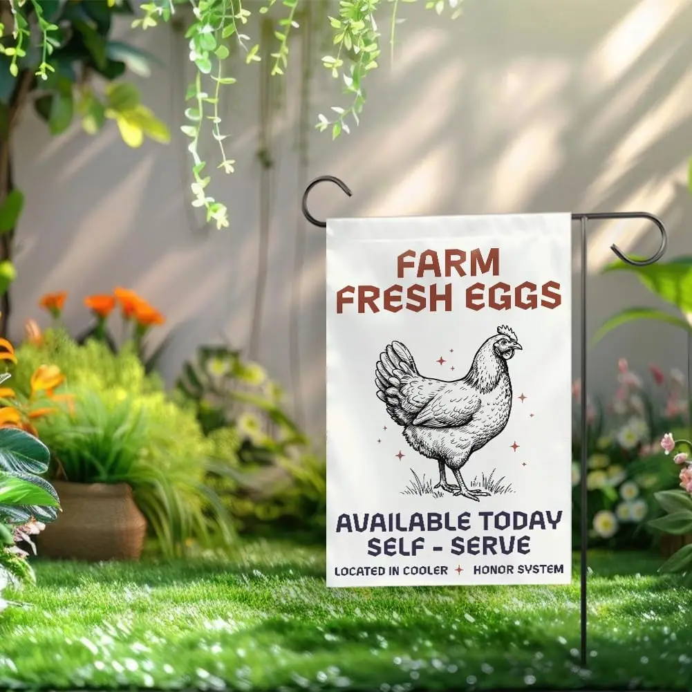 [12X18] Farm Fresh Eggs Available Garden Flag Bakery Grocery Flag Farmers Local Eggs for Sale Sign Chicken Coop Flag Farm Eg xxl