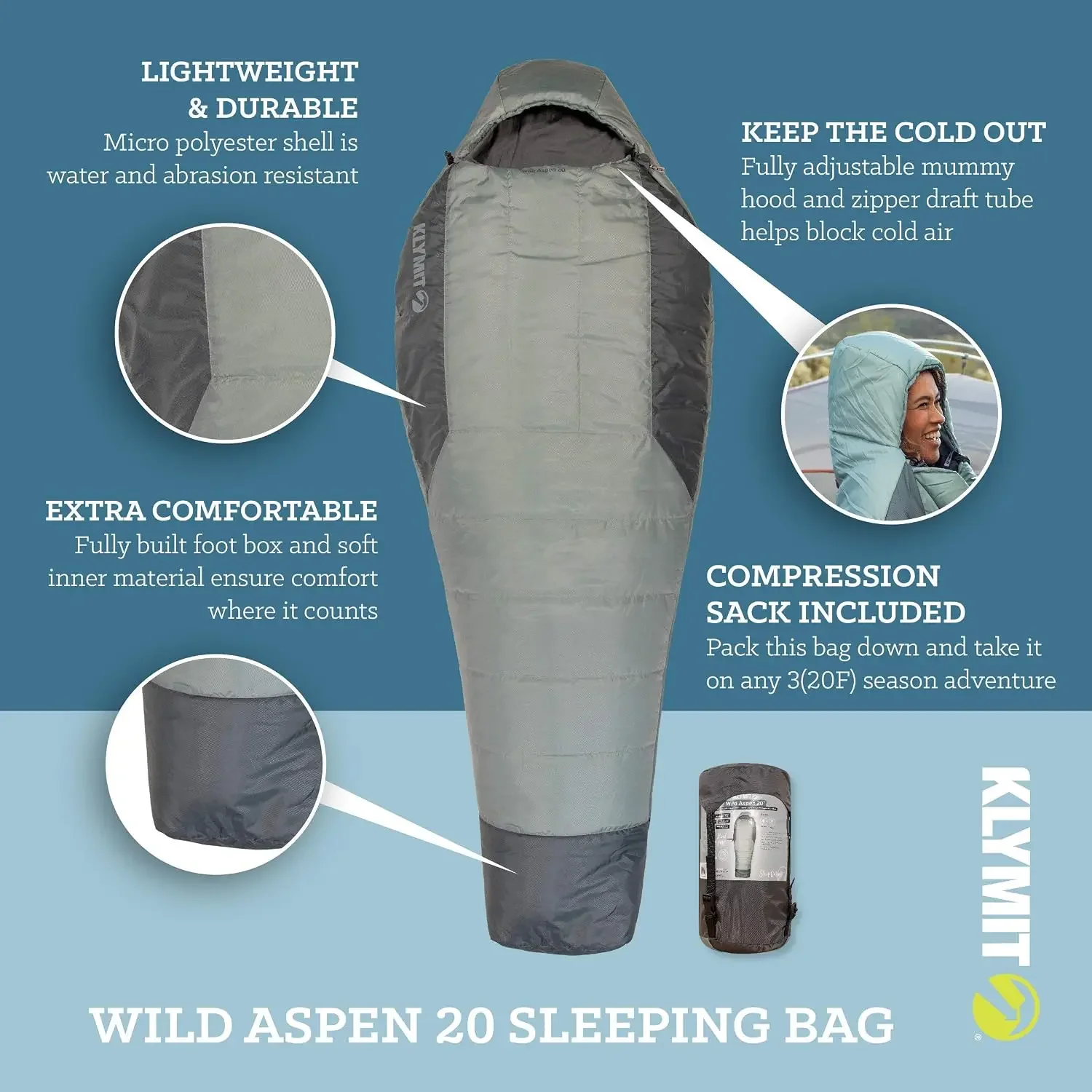 Sleeping-Bags Wild Aspen Lightweight Mummy Sleeping Bag, Best Gear for Cold Weather Camping, Hiking, Backpacking, Pair