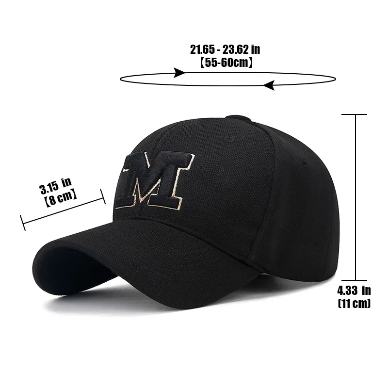 Fashion Men Women M Letter Three-Dimensional Embroidery Baseball Cap New Unisex Outdoor Casual Sport Duck Tongue Cap Sun Hat