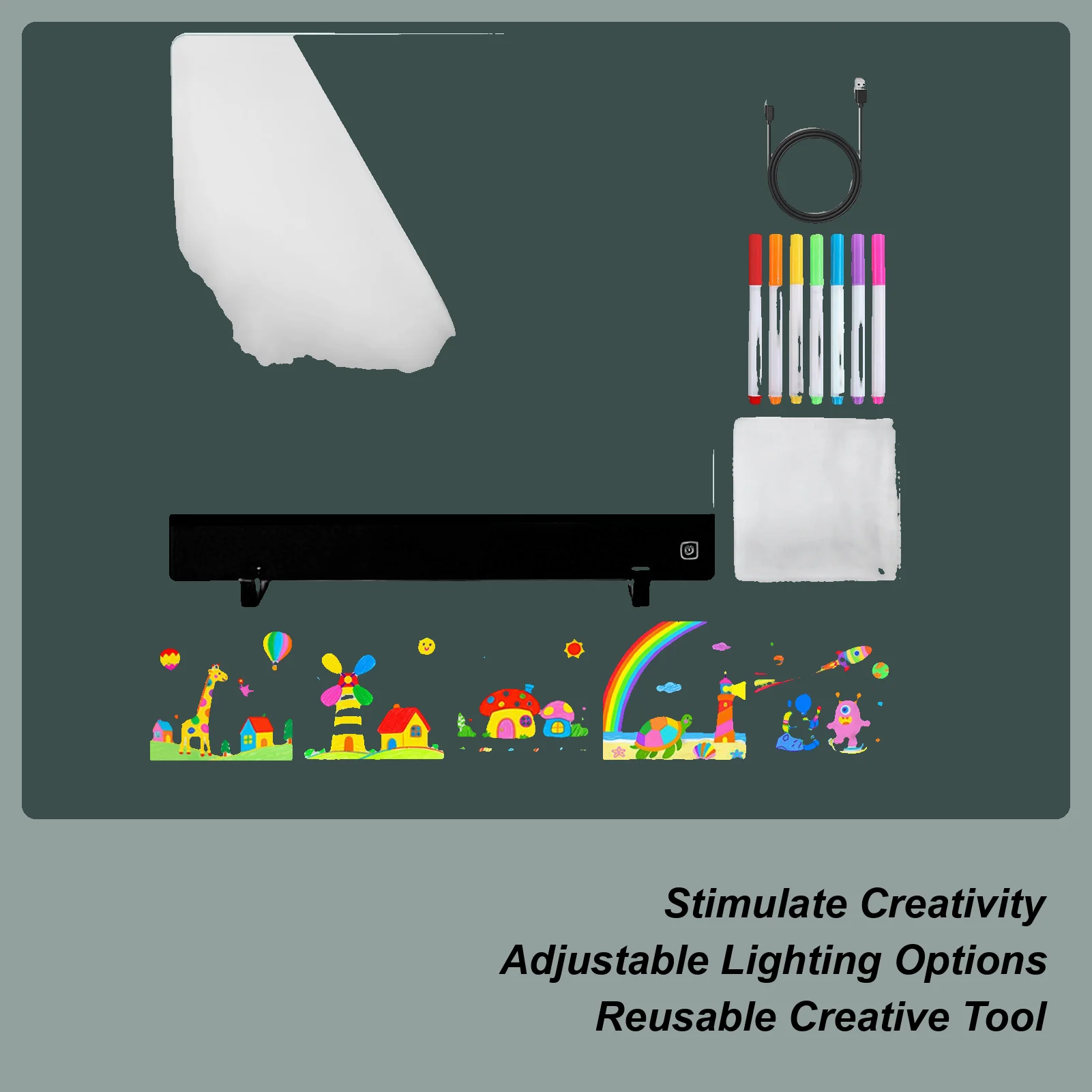 

Светодиодная доска для рисования для детей, перезаряжаемый 4-режимный блокнот для письма, стираемая светодиодная доска для сообщений с 7 маркерами для мальчиков и девочек, школа