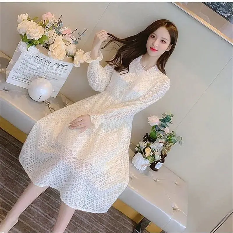 Long Sleeve Dress Women Thickening Autumn Tender White Elegant Holiday Classic Popular Fashion Ulzzang Stylish Daily New V277