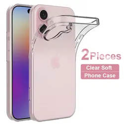 2 Pieces Clear Phone Case For iPhone 16 Pro Max Silicone Soft Cover For iPhone 15 14 11 13 Pro Max 16 Plus 12 Mini Case
