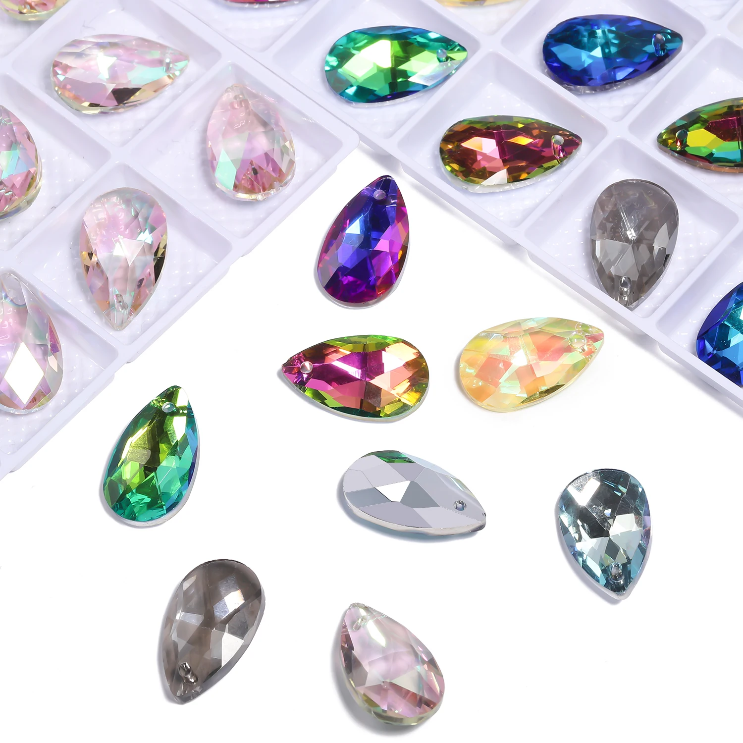 8pcs 13x22mm Water Droplet Shape Crystal Quartz Beads Single Hole Pendant Glass Beads for DIY Jewelry Making Necklace Bracelet