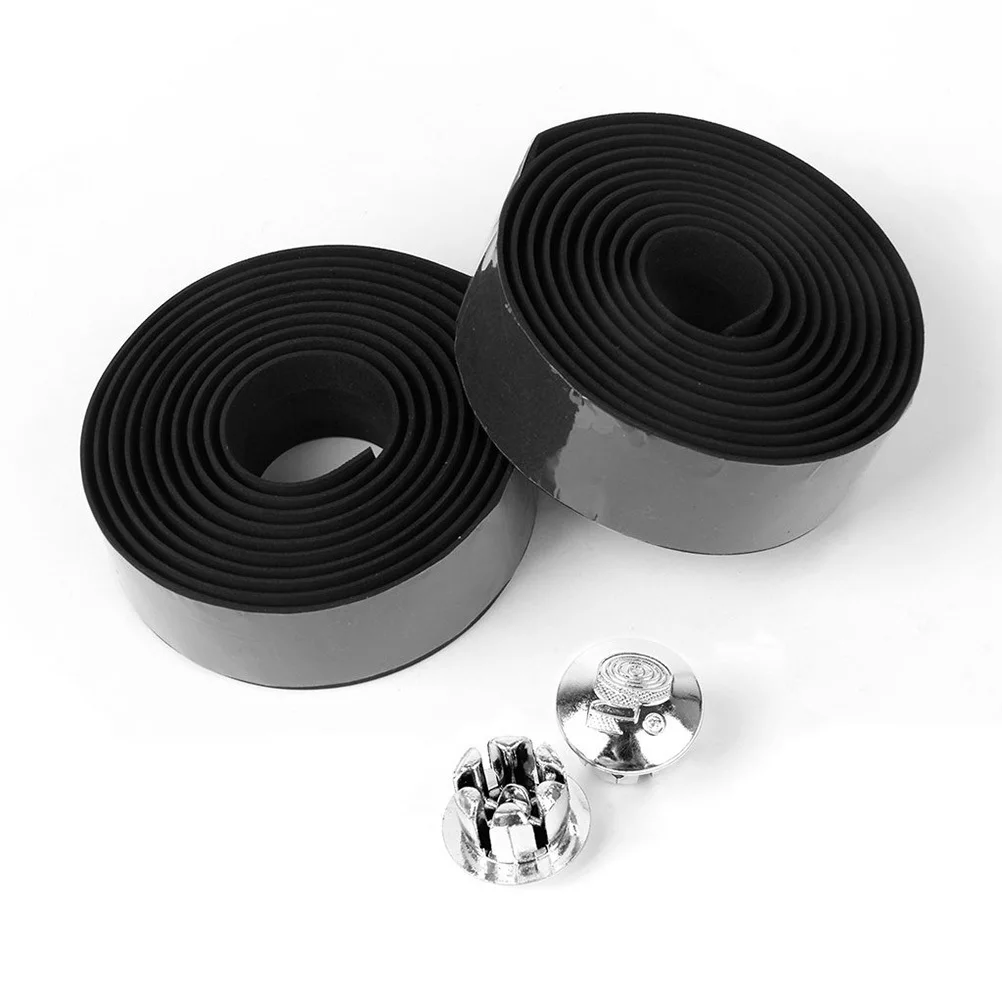 

2Pcs Black Eva Road Bike Handlebar Tape Anti-Slip Cushioned Grip Absorber for Mountain Bike Racing Handlebar Wrap Bar Plugs