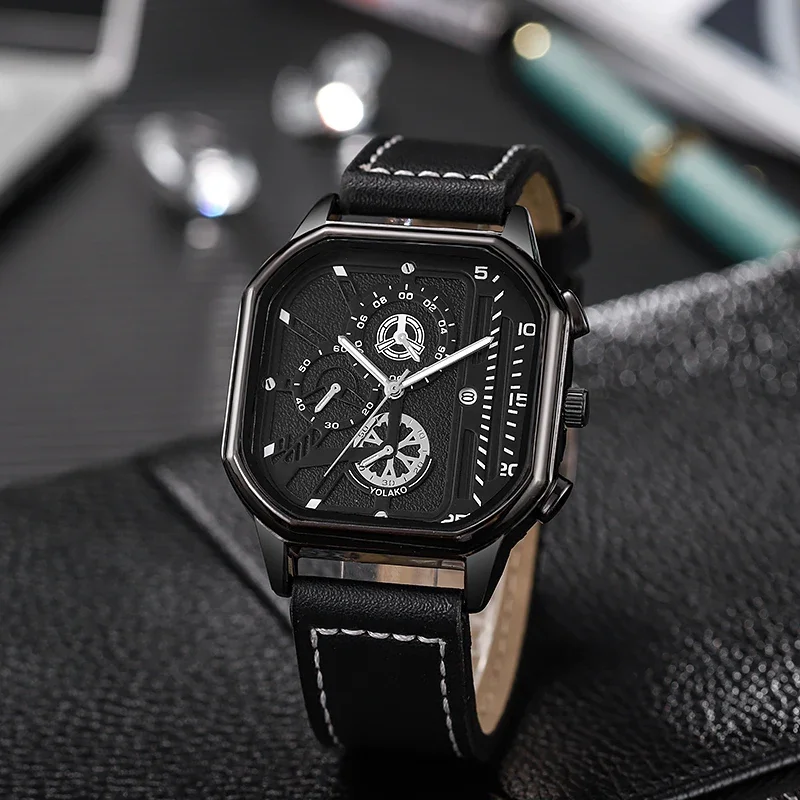 Fashion Leather Strap Men Quartz Watch Casual Square boyfriend Gift Watch Men\'s Wristwatch