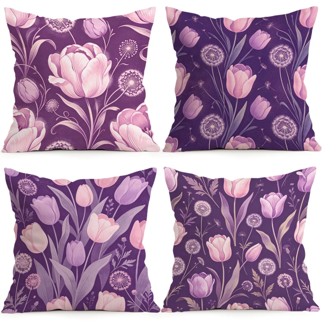 Tulip Dandelion Flowers Pillowcase Printed Polyester 40/45/50cm Throw Pillowcover Decorative Sofa Cushion Pillowslip Home Decor