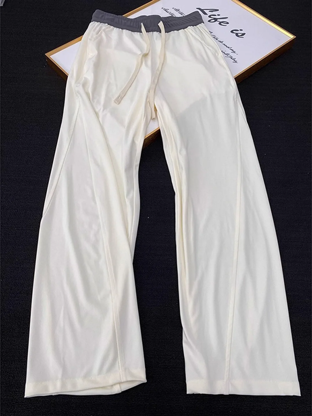 

Мужские летние тонкие дышащие быстросохнущие спортивные брюки из ледяного шелка, свободные, струящиеся, широкие, прямого кроя, с эластичным поясом