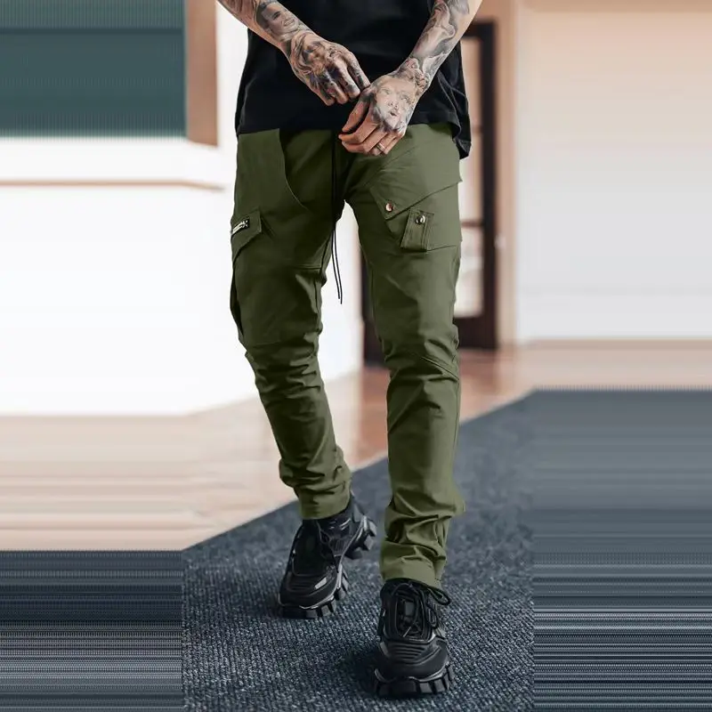 Europe and the United States 2024 new outdoor men's casual and loose large-size straight woven trousers multi-bag sports overall