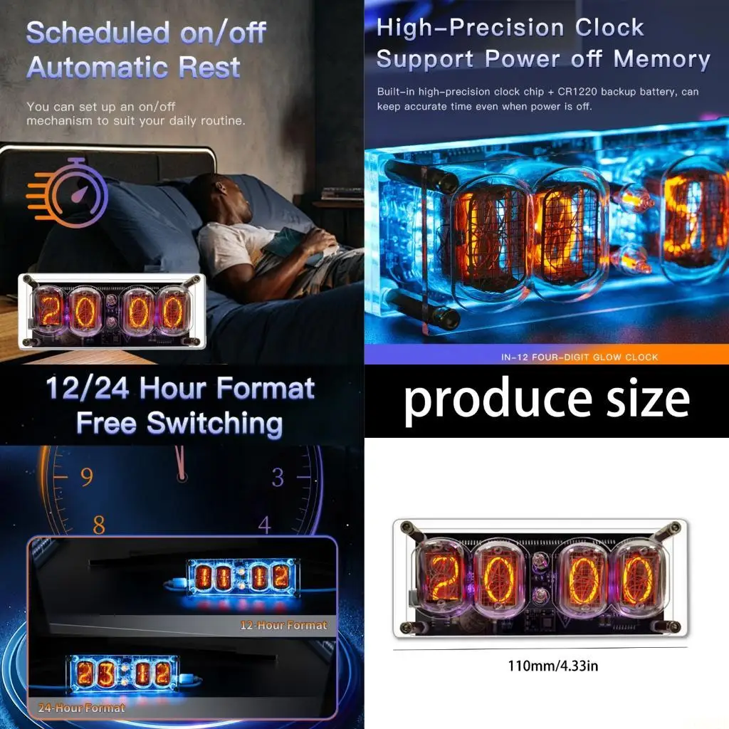 

B03F Retro 4 Digit Display Clock LED Glow Clock Energy Efficient Time Display Clock