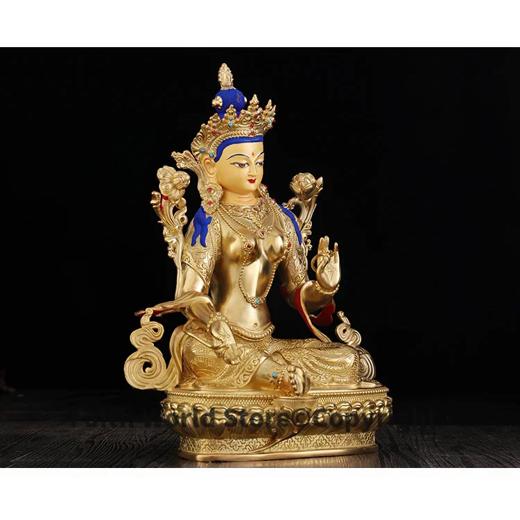 2025 Wholesale Buddhist supplies # efficacious Protection #33CM-13 inch Buddhism gilding Bodhisattva Green Tara Buddha statue