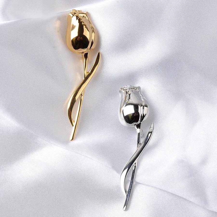 

New Arrival Metal Rose Flower Brooch for Women Gold Sliver Color Lapel Pins Fashion Jewelry Elegant Badge Accessory