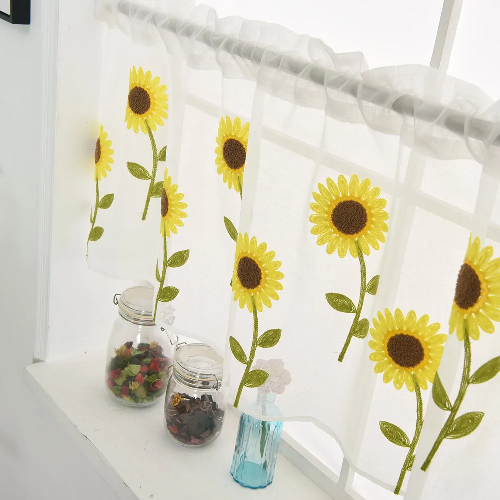 100x50cm Daisy Leaves Sheer Short Curtain Tulle Window Voile Drape Valance 1 Panel Fabric Windows Flower Patterned Curtain