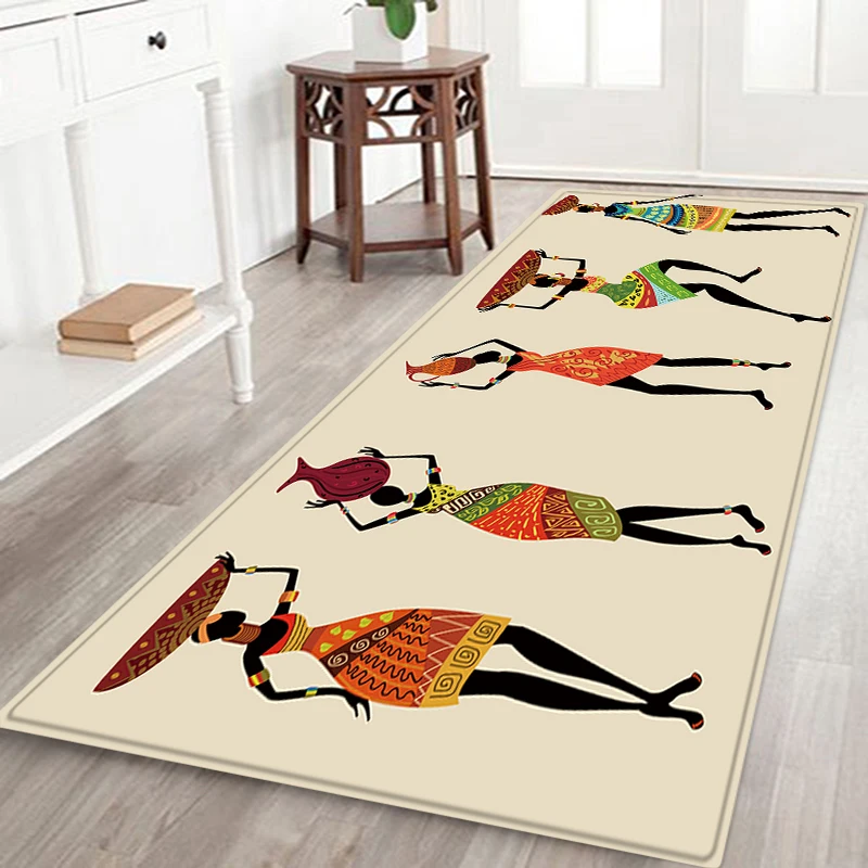 Ethnic Style Carpets for Living Room Bedroom Traditional African Woman Pattern Area Rugs Polyester Home Decoration Kitchen Mat
