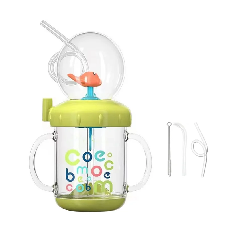Bicchiere per fontana ABJI-Whale verde erba 220 ml con tappo in cannuccia rimovibile antipolvere e memorizzabile