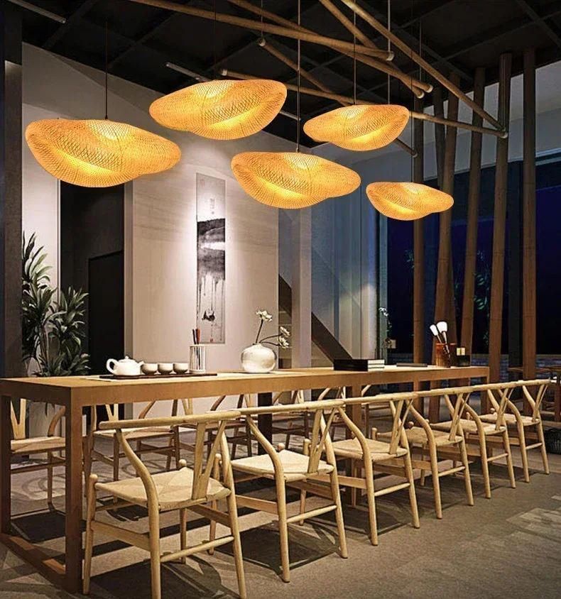 Handmade Natura Woven Lamp Wooden Bamboo Chandeliers Creative Rattan Pendant light for Japanese Restaurant Decorative Lighting