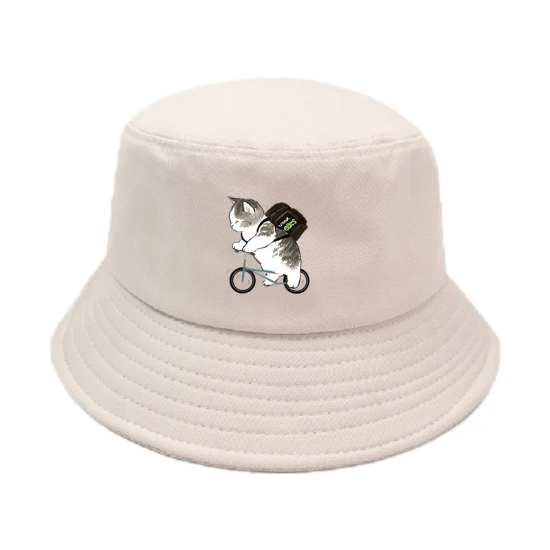 Cotton Summer Foldable Bucket Hat Unisex Women Outdoor Sunscreen Hat Cartoon Cat Fishing Hunting Cap Men Basin Chapeau Beach Cap