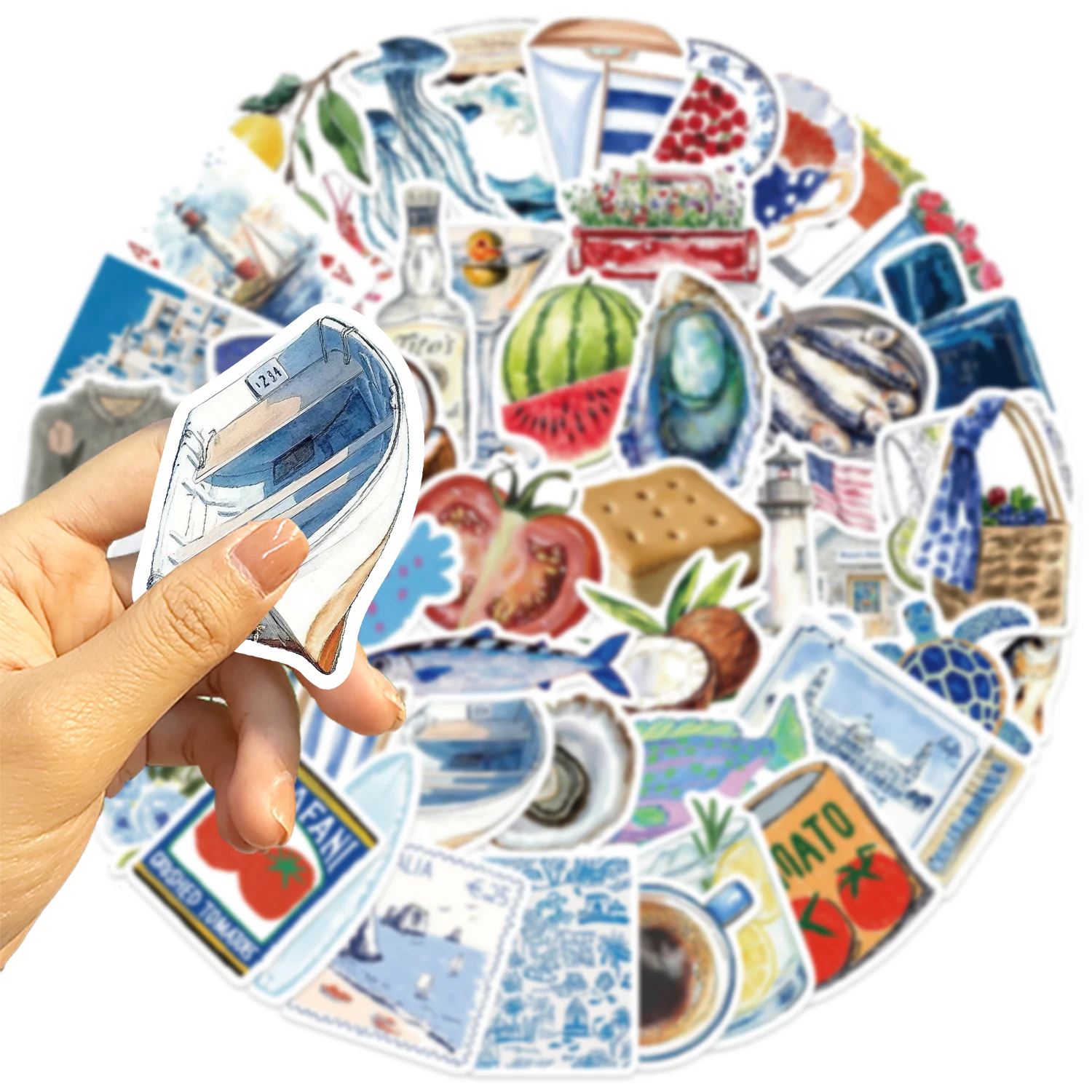 50 sztuk naklejki na otwarte morze niebieskie wzory koreańskie Ins kubek na laptopa bagaż DIY dekoracje naklejki Graffiti
