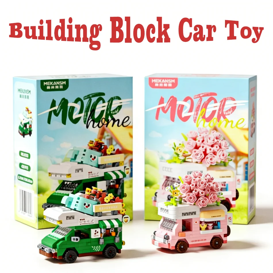 

Hot DIY Selling Car Food Truck Fruit Ice Cream Store Flower Street View Building Blocks Kit Girls Bricks Model Kids Toy Children