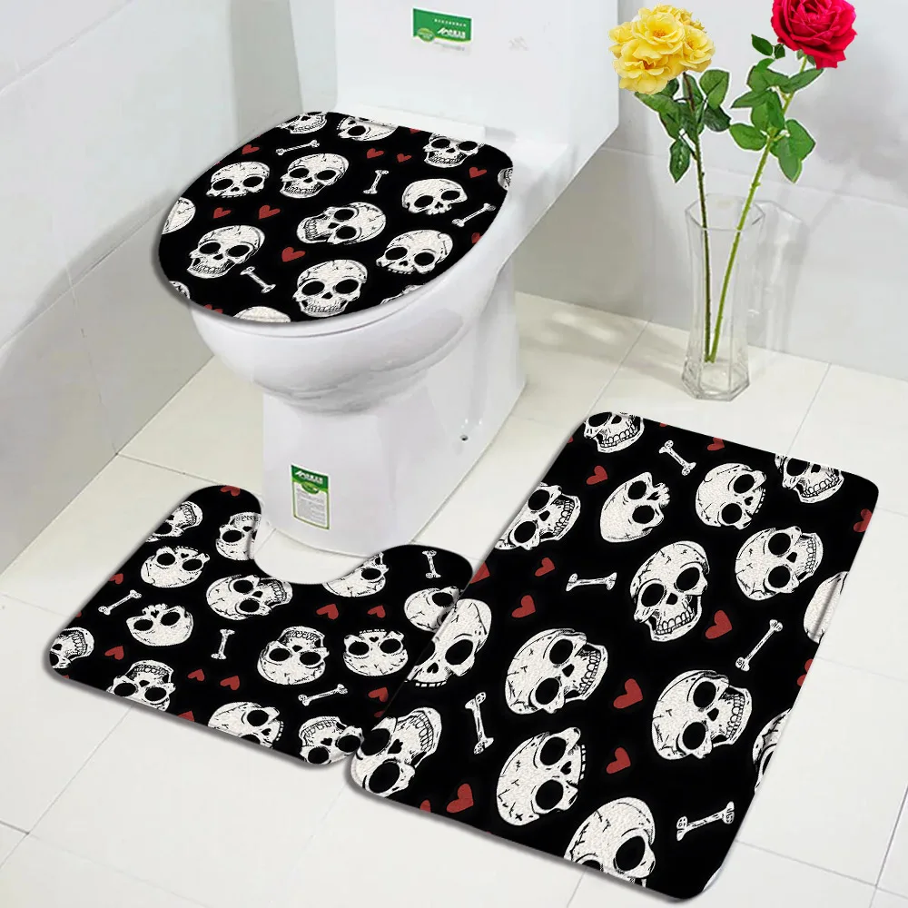 Halloween Bath Mat Set Pumpkin Lights Cute Cat Floral Skull Skeleton Home Carpet Bathroom Decorative Floor Rugs Toilet Lid Cover