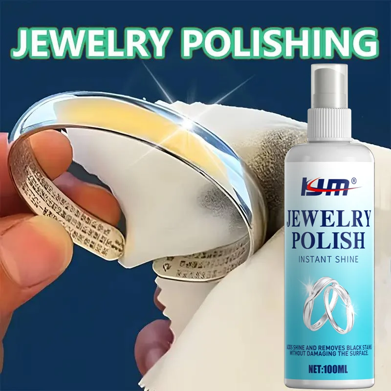 KJM 100ml Jewelry Polish Cleaner Spray Instant Shine Removes Tarnish Black Stain for Gold Silver Diamond Ring Bracelet Necklace