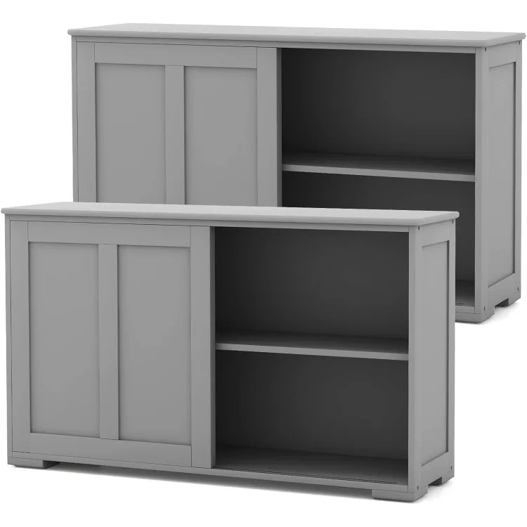 Sideboard Buffet Cabinet of 2, Wooden Kitchen Storage Cabinet with Adjustable Shelf, Sliding Barn Door, Accent Coffee Bar