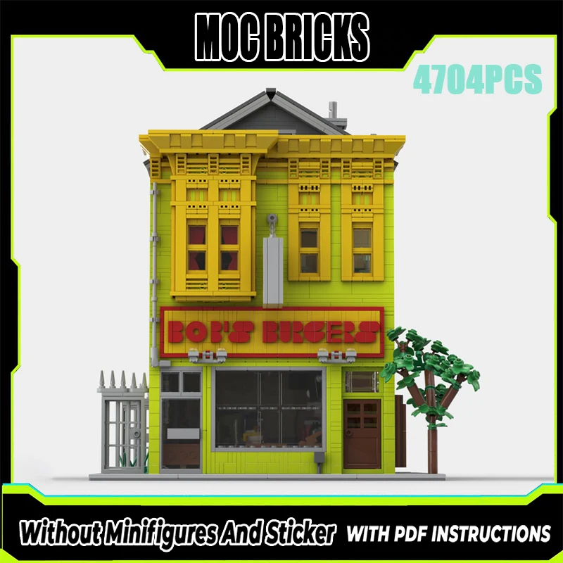 Exquisito nuevo producto, bloques de construcción MOC, vista a la calle, modelo arquitectónico, casa de hamburguesa de Bob, juguete Modular para regalo para niños, conjunto DIY