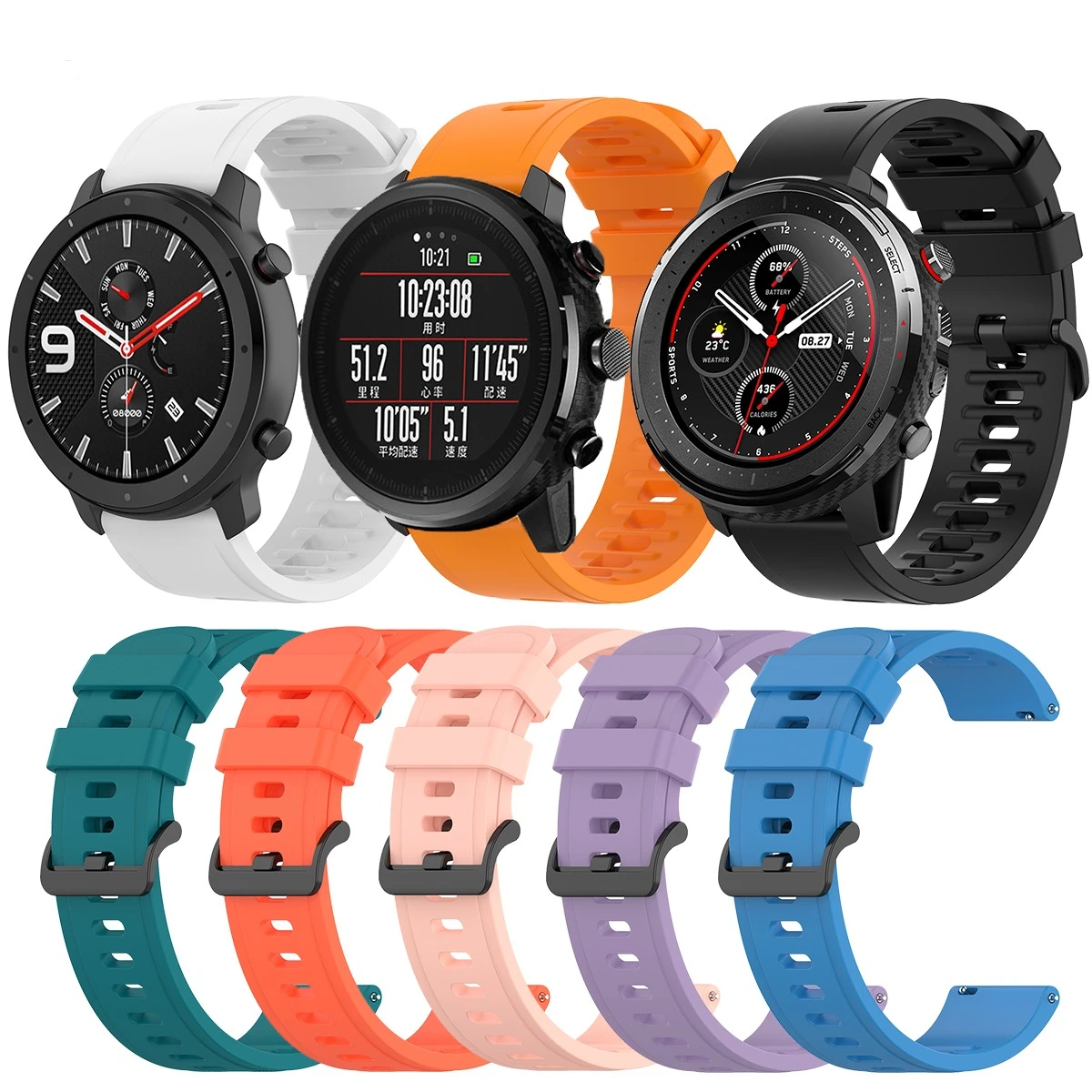 Silicone strap For Amazfit GTS/GTR 3 4 2e Samsung Galaxy watch 3 4 5 Sport watch bracelet wristband For Huawei watch GT2/3 Pro/4