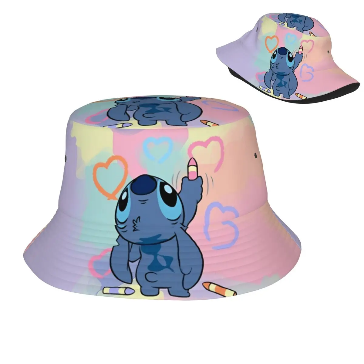 Summer Bob Hats Cute Lilo And Stitch for Men Women Fisherman Cap Reversible Cotton Bucket Hats Outdoor Fishing Hat