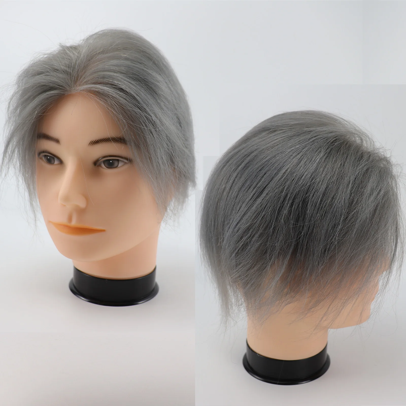 

Men's Topper Human Hair Gray Hair Toupee Mono Lace Net Thin Light Breathable Hair Prosthesis for Baldness Hair System for Men