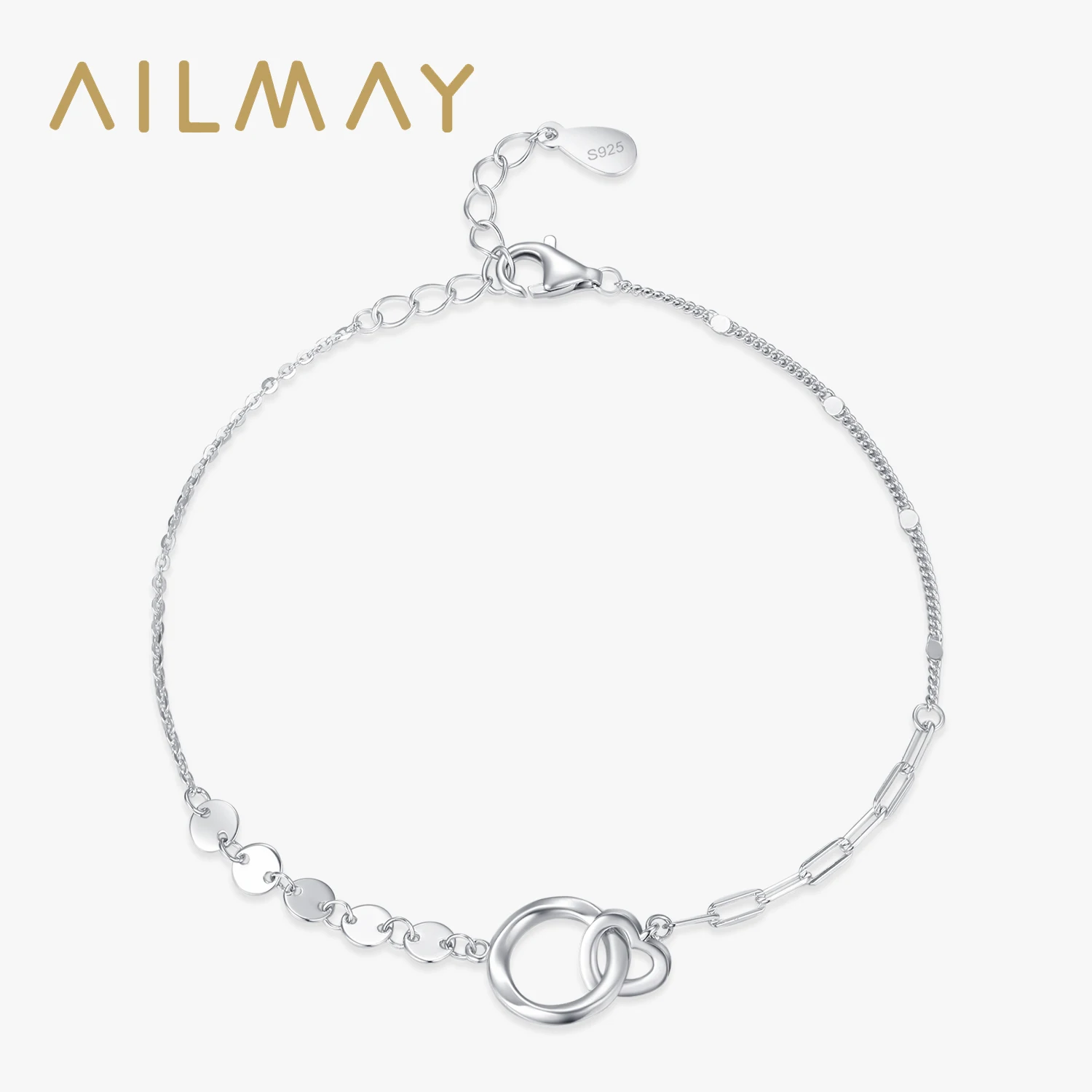 

Ailmay Настоящее серебро 925 пробы Новый Романтический регулируемый браслет в форме сердца для женщин Свежий милый подарок антиаллергенные изящные ювелирные изделия